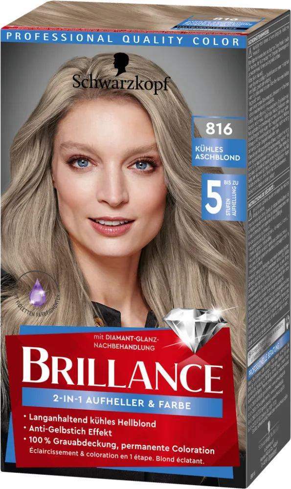 Schwarzkopf Brillance Haarfarbe 2in1 Lighter & Color - 816 Ash Blond